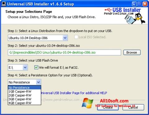 স্ক্রিনশট Universal USB Installer Windows 10