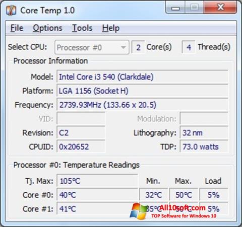 স্ক্রিনশট Core Temp Windows 10