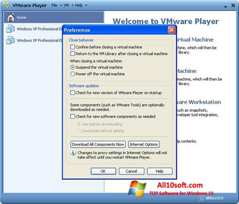 স্ক্রিনশট VMware Player Windows 10
