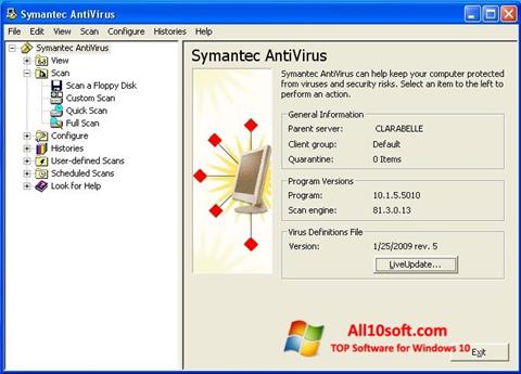 স্ক্রিনশট Symantec Antivirus Windows 10