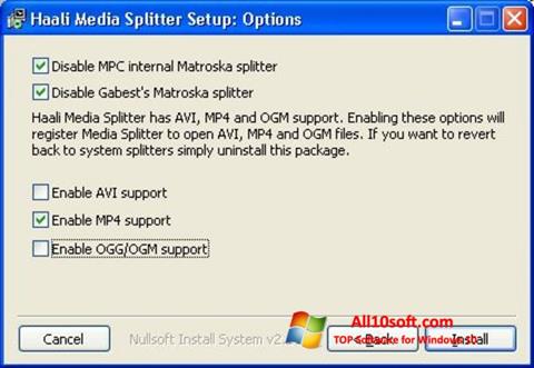 স্ক্রিনশট Haali Media Splitter Windows 10