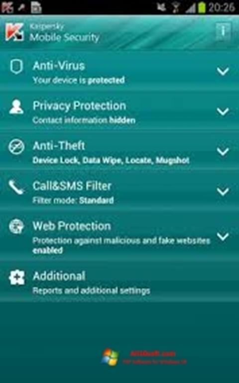 স্ক্রিনশট Kaspersky Mobile Security Windows 10